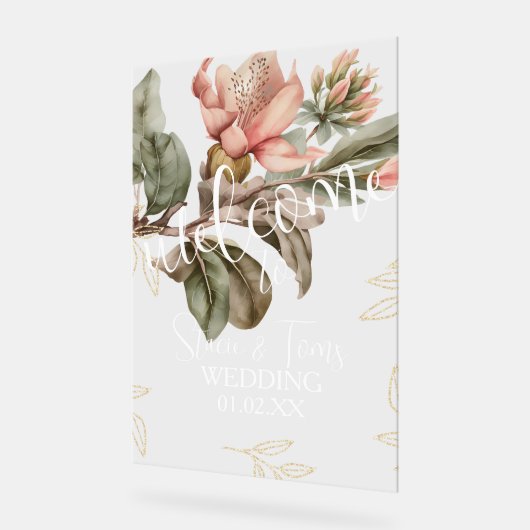 Pink Tropical Botanical Florals Gold Mariage (Angle)