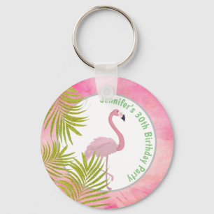 Pink Tropical Flamingo Personalized Birthday Favor Sleutelhanger