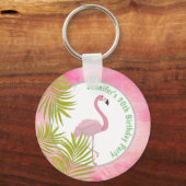 Pink Tropical Flamingo Personalized Birthday Favor Sleutelhanger (Voorkant)