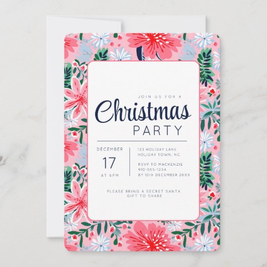 Pink Tropical Floral Fête Invitation (Devant)