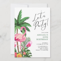 Pink Tropical Hawaiian 25th Birthday Invitation  