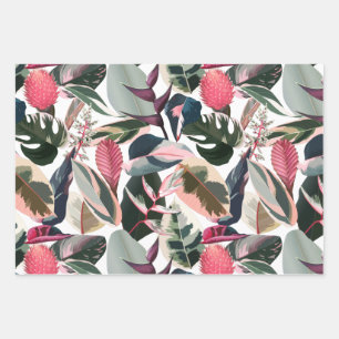 Pink Tropical Philodendron Houseplant Patroon Inpakpapier Vel