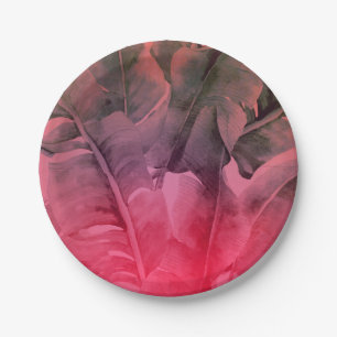 Pink Tropical Summer Palm Leaves Luau Party Papieren Bordje