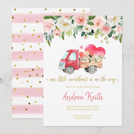 Pink Truck Notre Petite Amoureuse Invitation (Devant / Derrière)