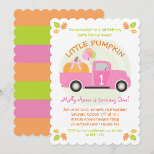 Pink Truck Pumpkin 1st Eerste verjaardag Girl Part Kaart