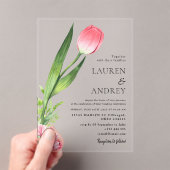 Pink Tulip Acrylic Wedding Invitation Acryl Uitnodigingen (Insitu (Draagbaar))