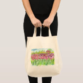 Pink Tulip Fields Waterverf Tote Bag (Voorkant (product))
