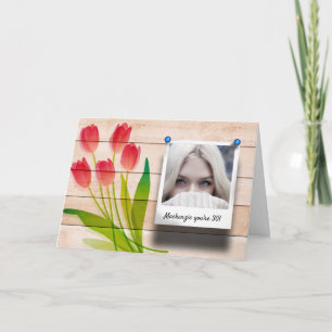 Pink Tulip Floral Birthday Foto  Kaart