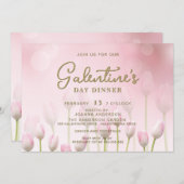 Pink Tulip Galentine's Dinner Brunch Invitation de (Devant / Derrière)