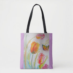 Pink Tulip Tulips Floral Waterverf Canvas tas