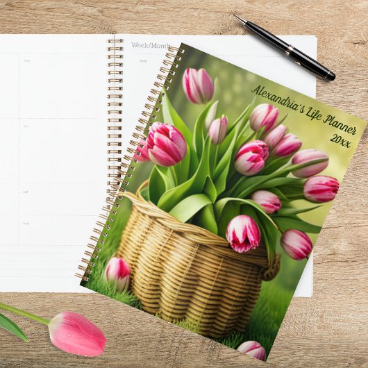  Pink Tulips in Country Basket  Planner