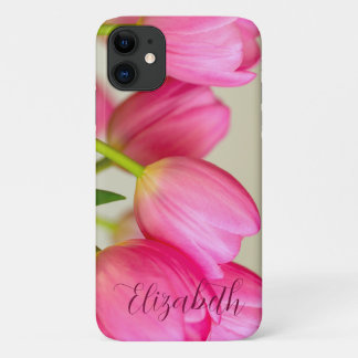 Pink Tulips Personalize iPhone 11 Hoesje