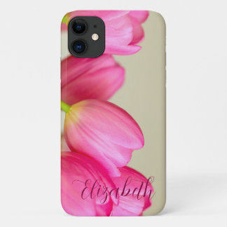 Pink Tulips Personalize iPhone 11 Hoesje