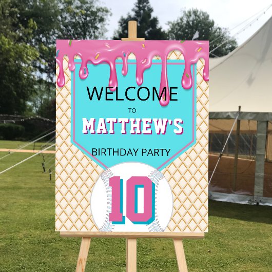 Pink Turquoise Baseball Drip Birthday Welcome Sign Perfect Poster