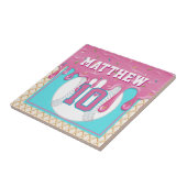 Pink & Turquoise Baseball Drip Tegeltje (Zijkant)