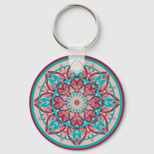 Pink & Turquoise Boho Mandala Sleutelhanger (Voorkant)