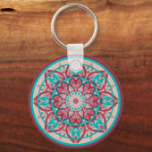 Pink & Turquoise Boho Mandala Sleutelhanger (Achterkant)