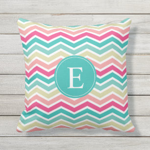Pink Turquoise Chevron Monogram Buitenkussen