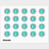Pink Turquoise Chevron Monogram Ronde Sticker (Vel)