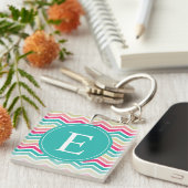 Pink Turquoise Chevron Monogram Sleutelhanger (Voorkant Rechts)
