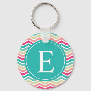 Pink Turquoise Chevron Monogram Sleutelhanger