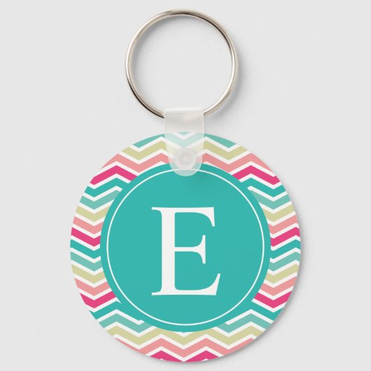 Pink Turquoise Chevron Monogram Sleutelhanger (Voorkant)