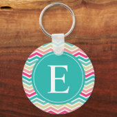 Pink Turquoise Chevron Monogram Sleutelhanger (Voorkant)