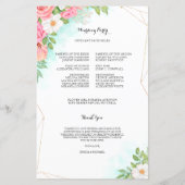 Pink Turquoise Floral Bouquet Programme de mariage (Dos)