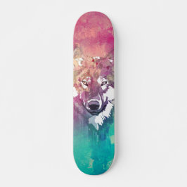 Pink Turquoise Waterverf Artistieke Abstracte Wolf Skateboard