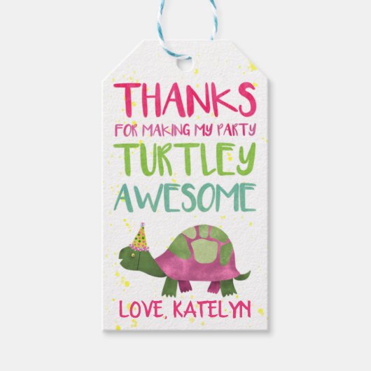 Pink Turtle Party Favoriser les étiquettes pour le (Devant)