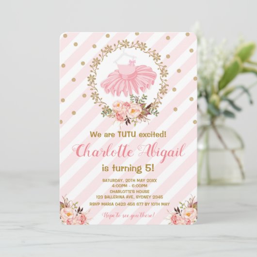 Pink Tutu Ballerina Ballet Baby shower Uitnodiging (Staand voorkant)