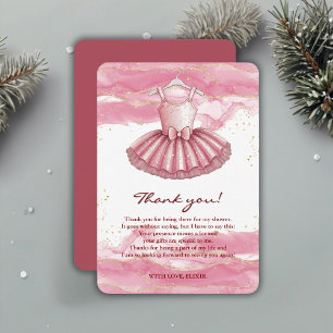 Pink Tutu Gold Glitters Baby shower Bedankkaart