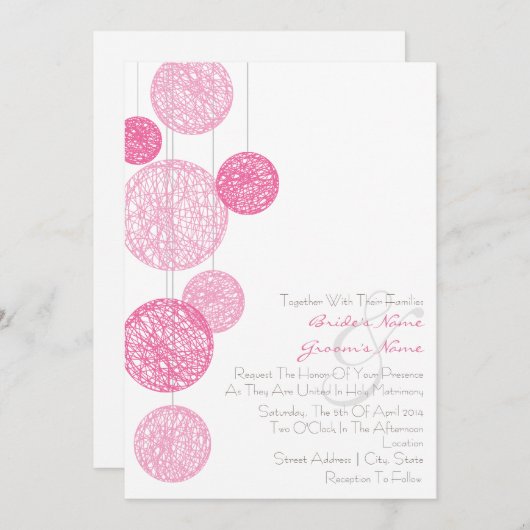 Pink Twine Globes Faire-part de mariage (Devant / Derrière)