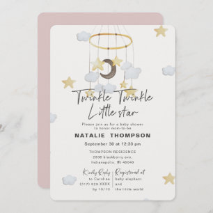 Pink Twinkle Little Star Baby shower Kaart
