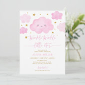 Pink Twinkle Star Cloud Baby shower Kaart (Staand voorkant)