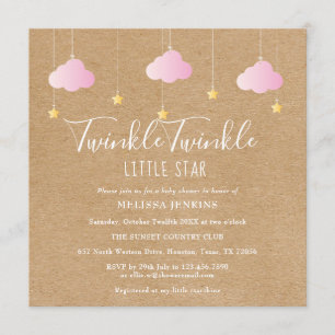 Pink Twinkle Twinkle Little Star Baby shower Boho Kaart