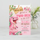 Pink Two Rex On The Loose Third Birthday Kaart (Staand voorkant)