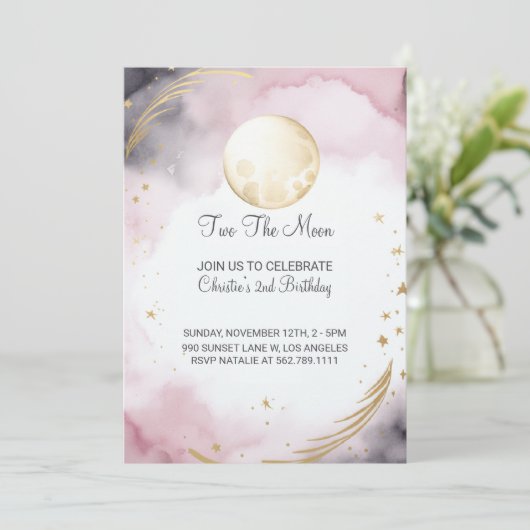 Pink Two The Moon 2e Invitation d'anniversaire (Debout devant)