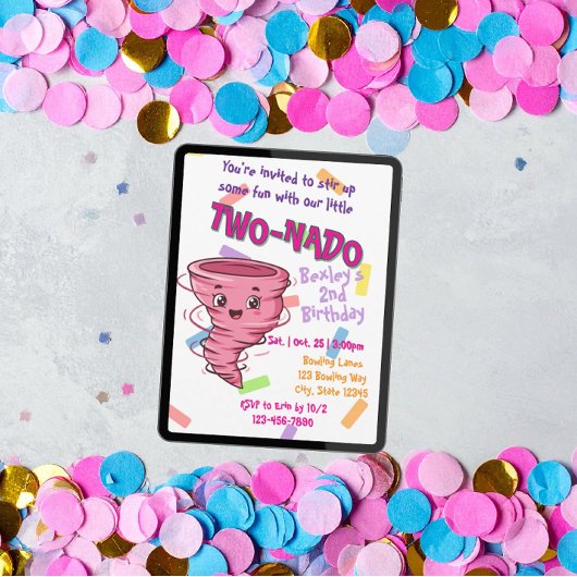 Pink TwoNado, 2nd birthday invitation