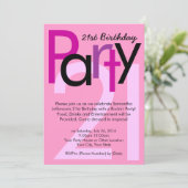 Pink Type 21st Birthday Party Invitation (Debout devant)