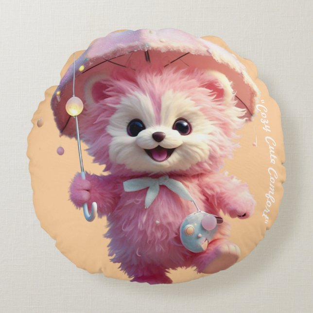 "Pink Umbrella Dreams" Rond Kussen (Voorkant)