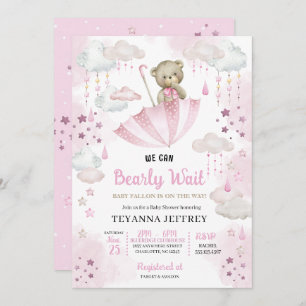 Pink Umbrella Teddy Bear Baby Sprinkle Baby shower Kaart