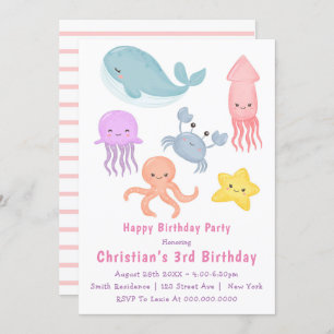 Pink Under the Sea Invitations pour le 3e annivers
