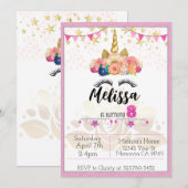 Pink Unicorn 8 Anniversaire invitation (Devant / Derrière)