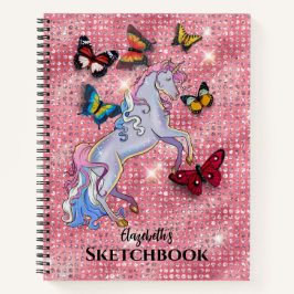 Pink Unicorn and Butterflies Glitter Sketchbook Notitieboek