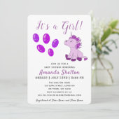 Pink Unicorn Baby Girl Shower Invitation Card (Debout devant)
