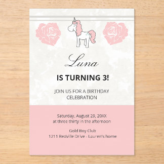 Pink Unicorn Floral Birthday Party Invitation