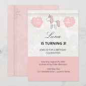 Pink Unicorn Floral Birthday Party Invitation (Devant / Derrière)