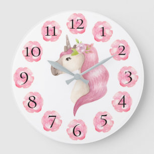 Pink Unicorn  Girly Pastel Floral Grote Klok