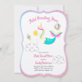 Pink UNICORN MERMAID Invitations Carte métallique (Devant)